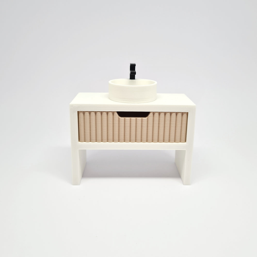 Single Bathroom Vanity with Fluted Drawer, Beige and White