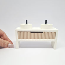 Load image into Gallery viewer, Double Bathroom Vanity with Fluted Drawer, Beige and White
