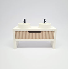 Load image into Gallery viewer, Double Bathroom Vanity with Fluted Drawer, Beige and White
