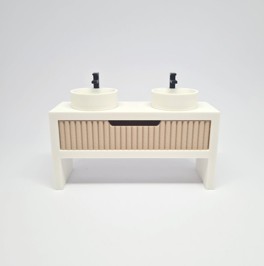 Double Bathroom Vanity with Fluted Drawer, Beige and White