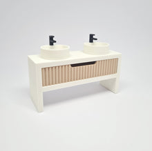 Load image into Gallery viewer, Double Bathroom Vanity with Fluted Drawer, Beige and White
