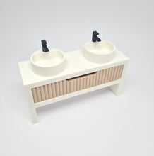 Load image into Gallery viewer, Double Bathroom Vanity with Fluted Drawer, Beige and White
