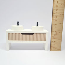 Load image into Gallery viewer, Double Bathroom Vanity with Fluted Drawer, Beige and White
