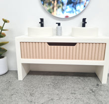 Load image into Gallery viewer, Double Bathroom Vanity with Fluted Drawer, Beige and White
