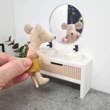 Load image into Gallery viewer, Double Bathroom Vanity with Fluted Drawer, Beige and White
