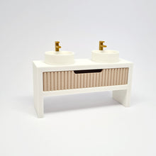 Load image into Gallery viewer, Double Bathroom Vanity with Fluted Drawer, Beige and White
