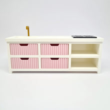 Load image into Gallery viewer, Dollhouse Kitchen, White and Pink Fluted Drawers
