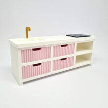 Load image into Gallery viewer, Dollhouse Kitchen, White and Pink Fluted Drawers
