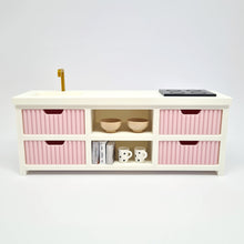 Load image into Gallery viewer, Dollhouse Kitchen, White and Pink Fluted Drawers
