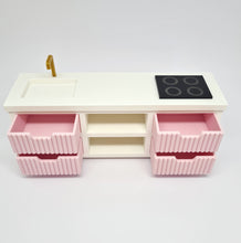 Load image into Gallery viewer, Dollhouse Kitchen, White and Pink Fluted Drawers

