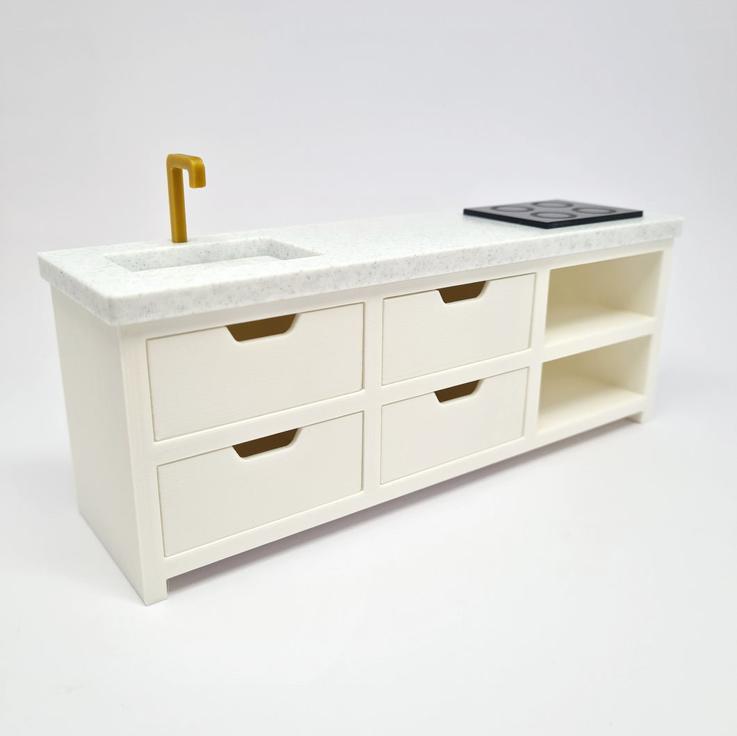 Dollhouse Kitchen, White and Grey Granite