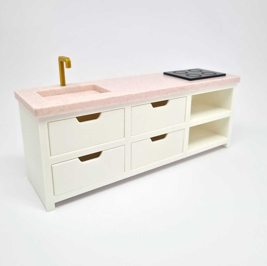 Dollhouse Kitchen, White and Pink Granite