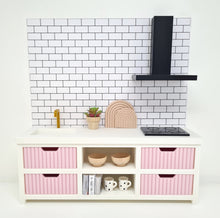 Load image into Gallery viewer, Dollhouse Kitchen, White and Pink Fluted Drawers
