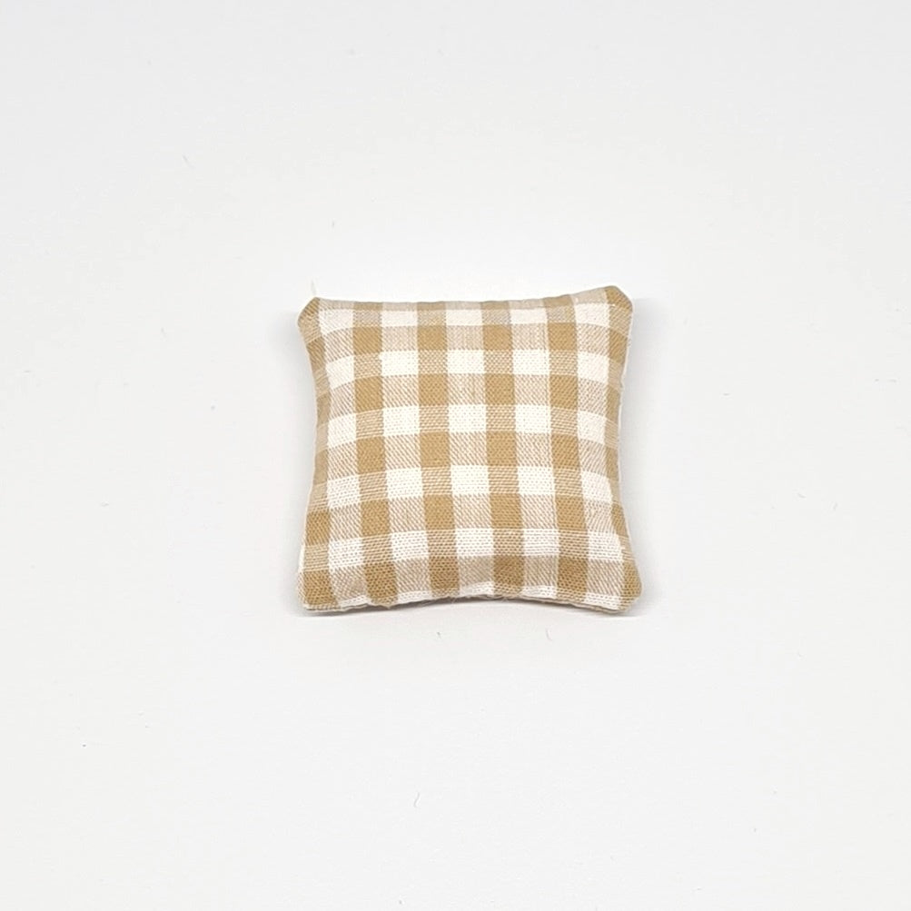 Miniature Gingham Cushion, Caramel and White