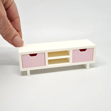 Load image into Gallery viewer, Dollhouse TV Unit, White with Pink Drawers
