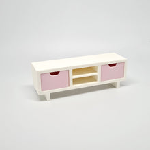 Load image into Gallery viewer, Dollhouse TV Unit, White with Pink Drawers
