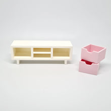 Load image into Gallery viewer, Dollhouse TV Unit, White with Pink Drawers
