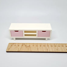 Load image into Gallery viewer, Dollhouse TV Unit, White with Pink Drawers
