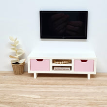 Load image into Gallery viewer, Dollhouse TV Unit, White with Pink Drawers
