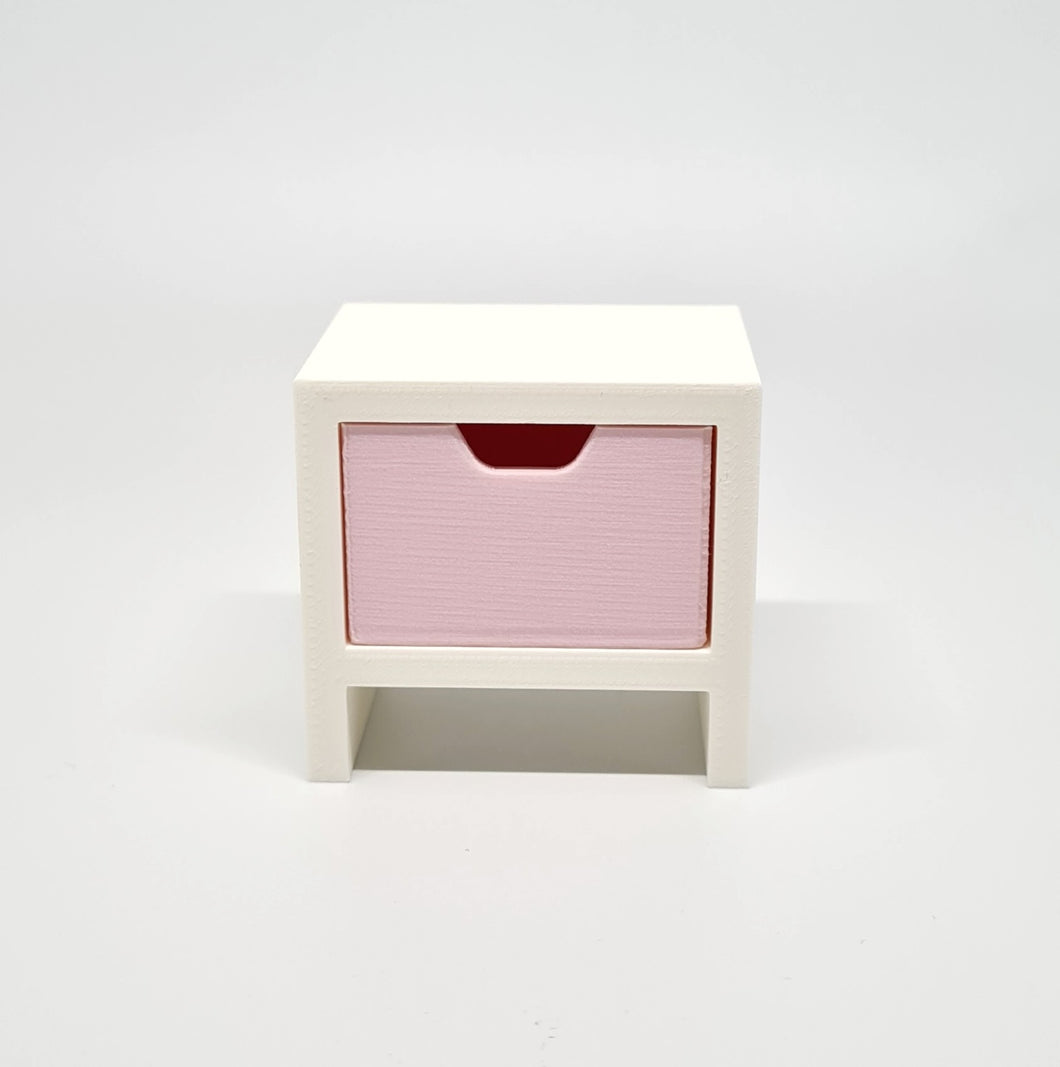 Dollhouse Bedside Table, White and Pink