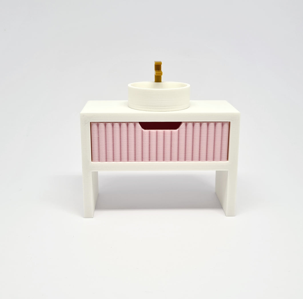 Single Bathroom Vanity with Fluted Drawer, Pink and White