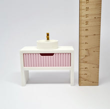 Load image into Gallery viewer, Single Bathroom Vanity with Fluted Drawer, Pink and White
