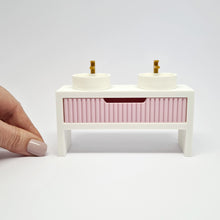 Load image into Gallery viewer, Double Bathroom Vanity with Fluted Drawer, Pink and White
