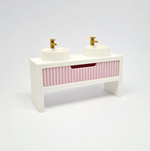 Load image into Gallery viewer, Double Bathroom Vanity with Fluted Drawer, Pink and White
