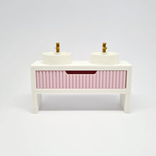 Load image into Gallery viewer, Double Bathroom Vanity with Fluted Drawer, Pink and White
