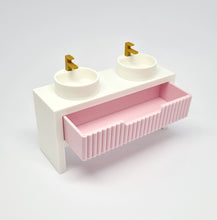 Load image into Gallery viewer, Double Bathroom Vanity with Fluted Drawer, Pink and White
