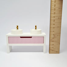 Load image into Gallery viewer, Double Bathroom Vanity with Fluted Drawer, Pink and White
