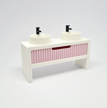Load image into Gallery viewer, Double Bathroom Vanity with Fluted Drawer, Pink and White
