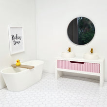 Load image into Gallery viewer, Double Bathroom Vanity with Fluted Drawer, Pink and White
