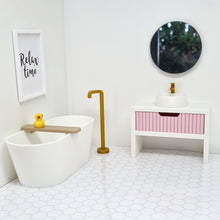 Load image into Gallery viewer, Single Bathroom Vanity with Fluted Drawer, Pink and White
