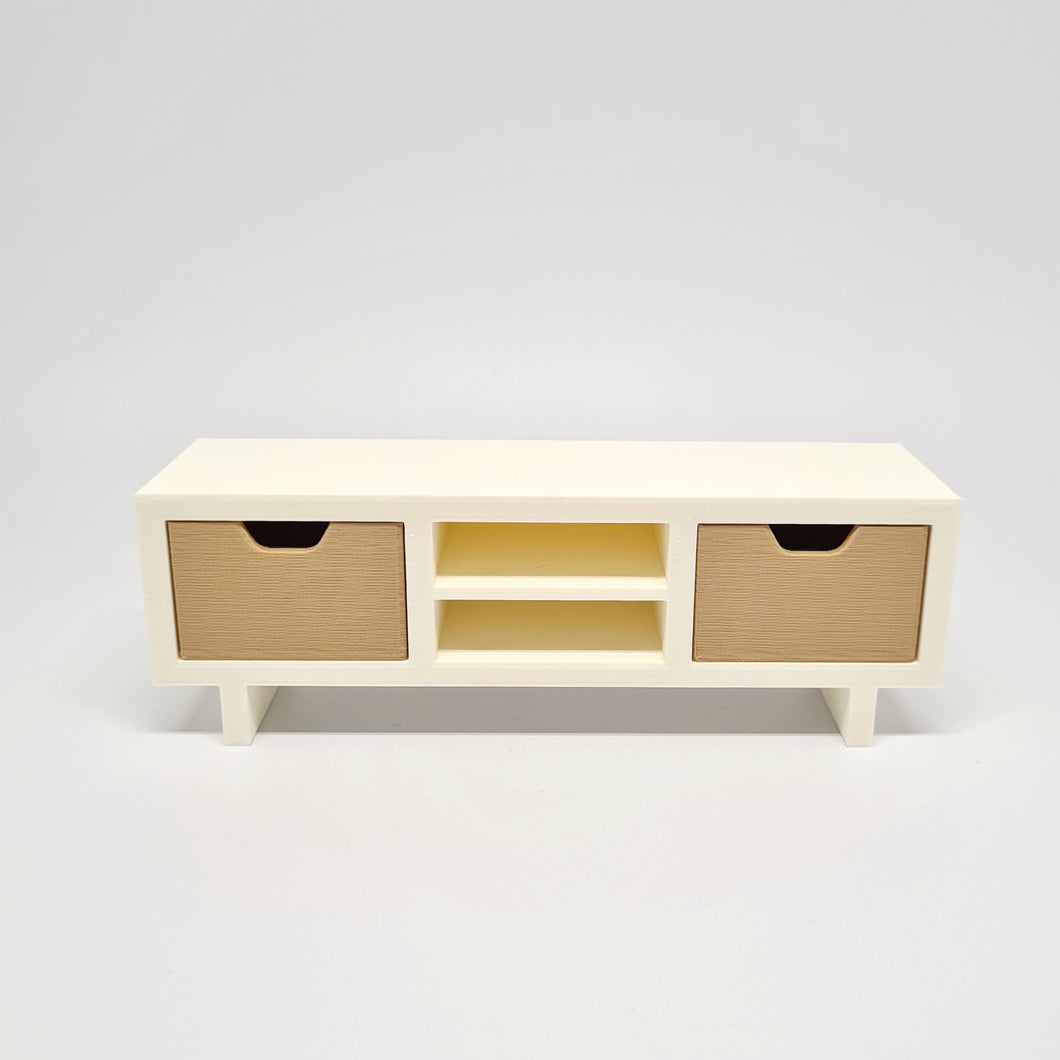 Dollhouse TV Unit, White with Natural Drawers